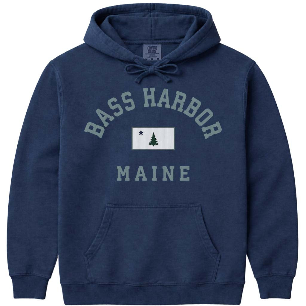 Bass Harbor Maine Flag Hooded Sweatshirt - Navy