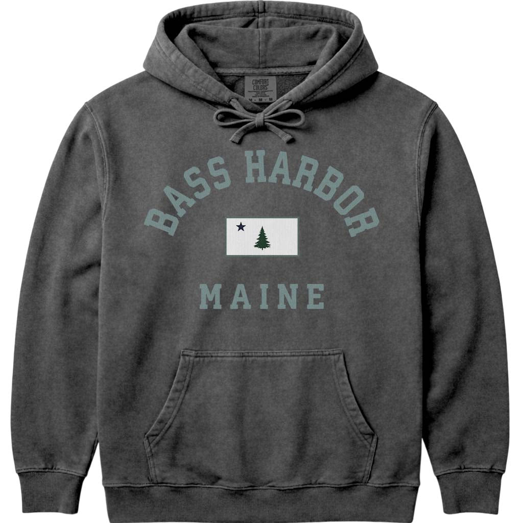 Bass Harbor Maine Flag Hooded Sweatshirt - Pepper
