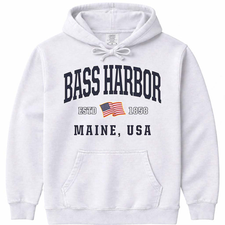 Bass Harbor USA Flag Hoodie Sweatshirt - White