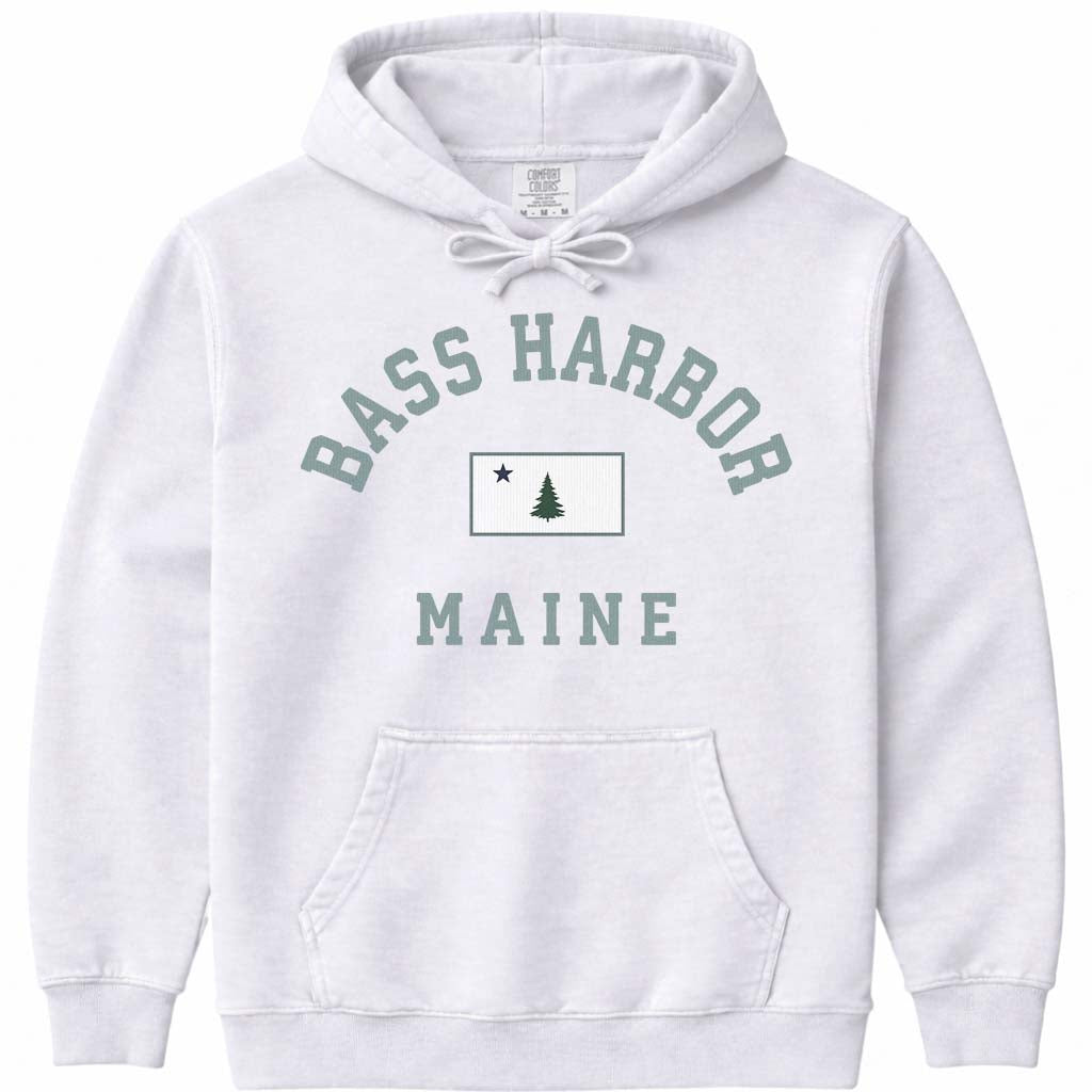 Bass Harbor Maine Flag Hooded Sweatshirt - White