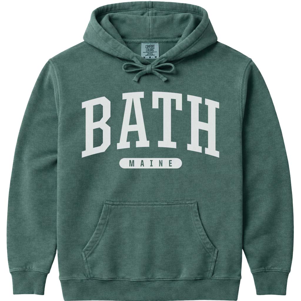 Vintage College Bath Maine Hooded Sweatshirt - Blue Spruce