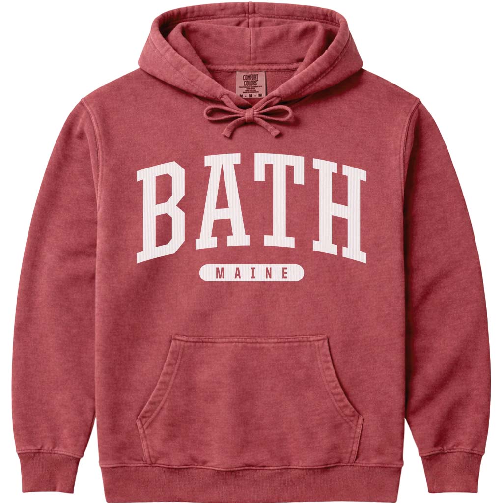 Vintage College Bath Maine Hooded Sweatshirt - Crimson