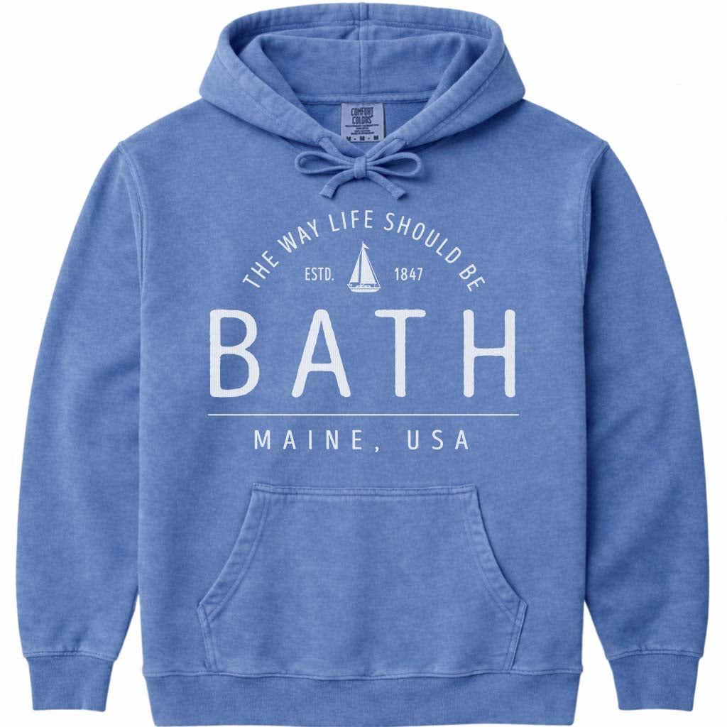 Bath Maine Sailboat Icon Hooded Sweatshirt - Flo Blue
