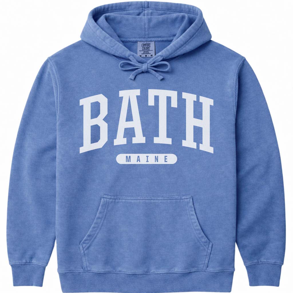 Vintage College Bath Maine Hooded Sweatshirt - Flo Blue