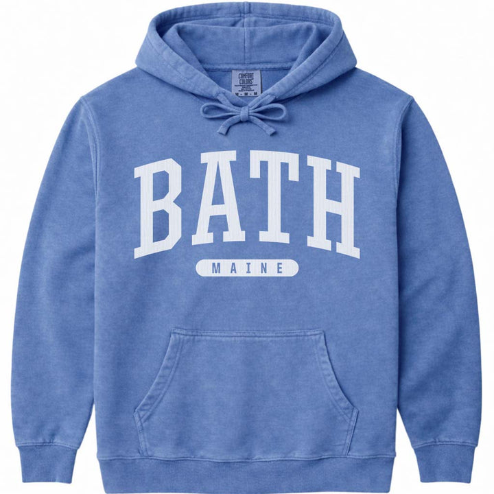 Vintage College Bath Maine Hooded Sweatshirt - Flo Blue