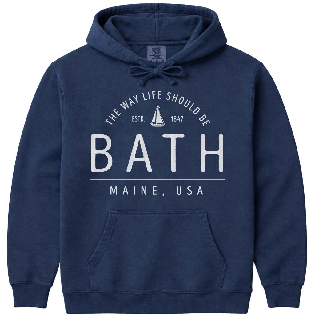 Bath Maine Sailboat Icon Hooded Sweatshirt - Navy