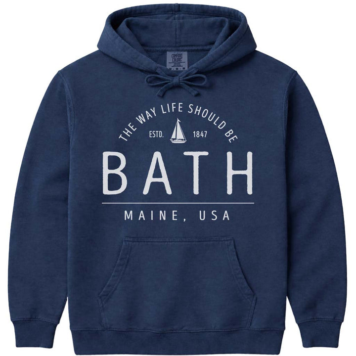 Bath Maine Sailboat Icon Hooded Sweatshirt - Navy
