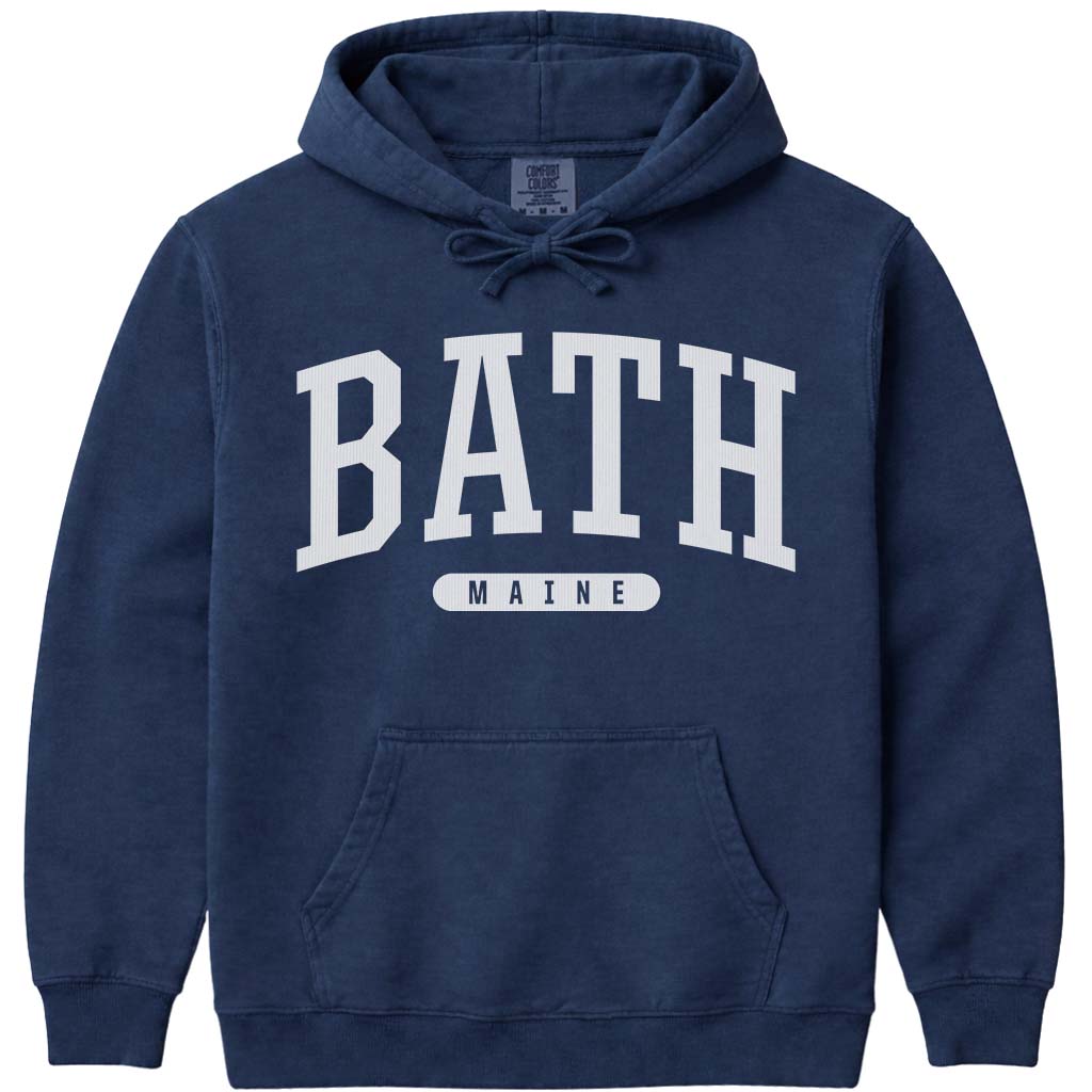 Vintage College Bath Maine Hooded Sweatshirt - Navy