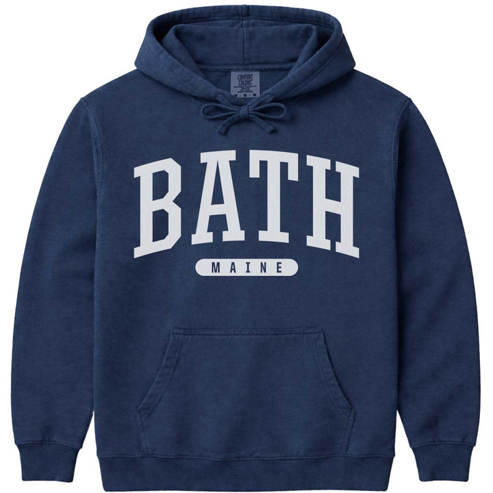 Vintage College Bath Maine Hooded Sweatshirt - Navy