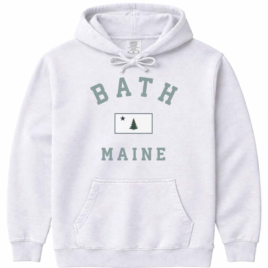 Retro Bath Maine Flag Hoodie - White