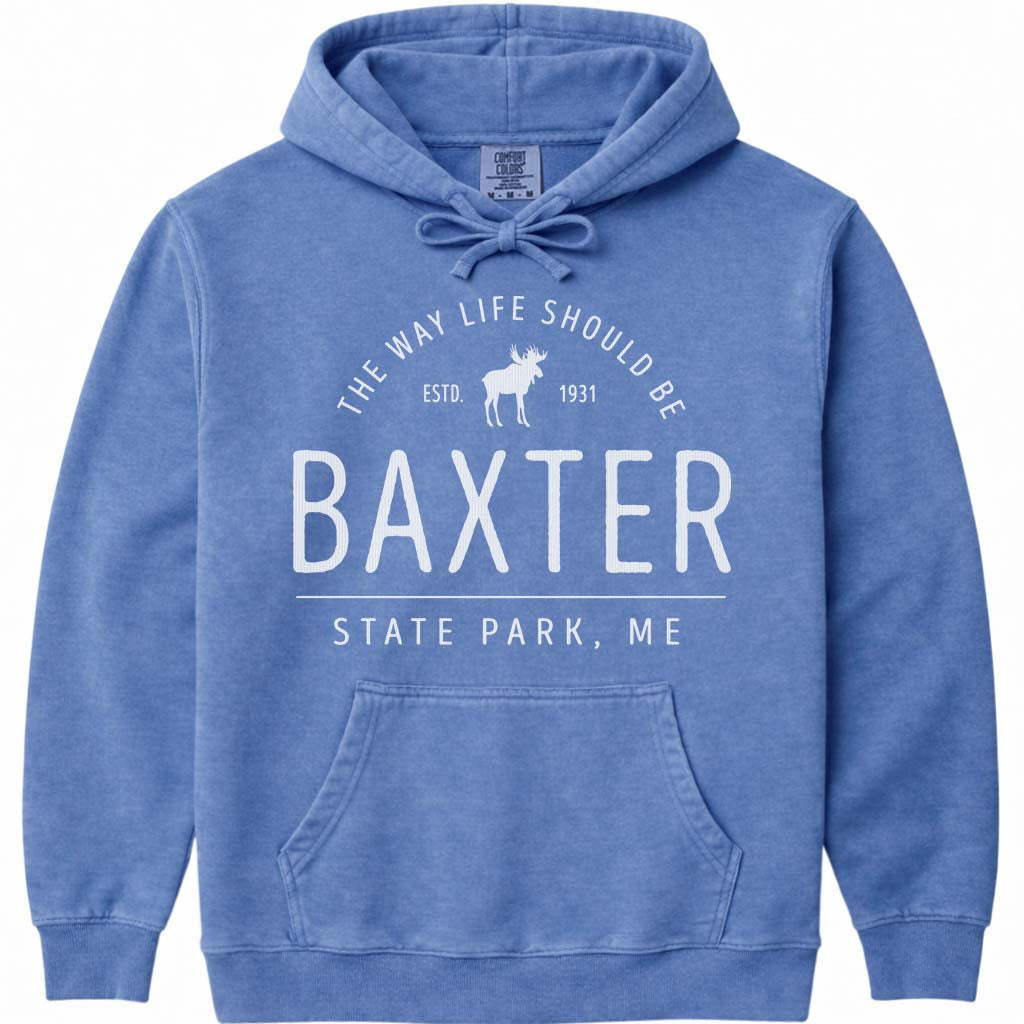 Baxter State Park Moose Icon Pullover Hoodie - Flo Blue