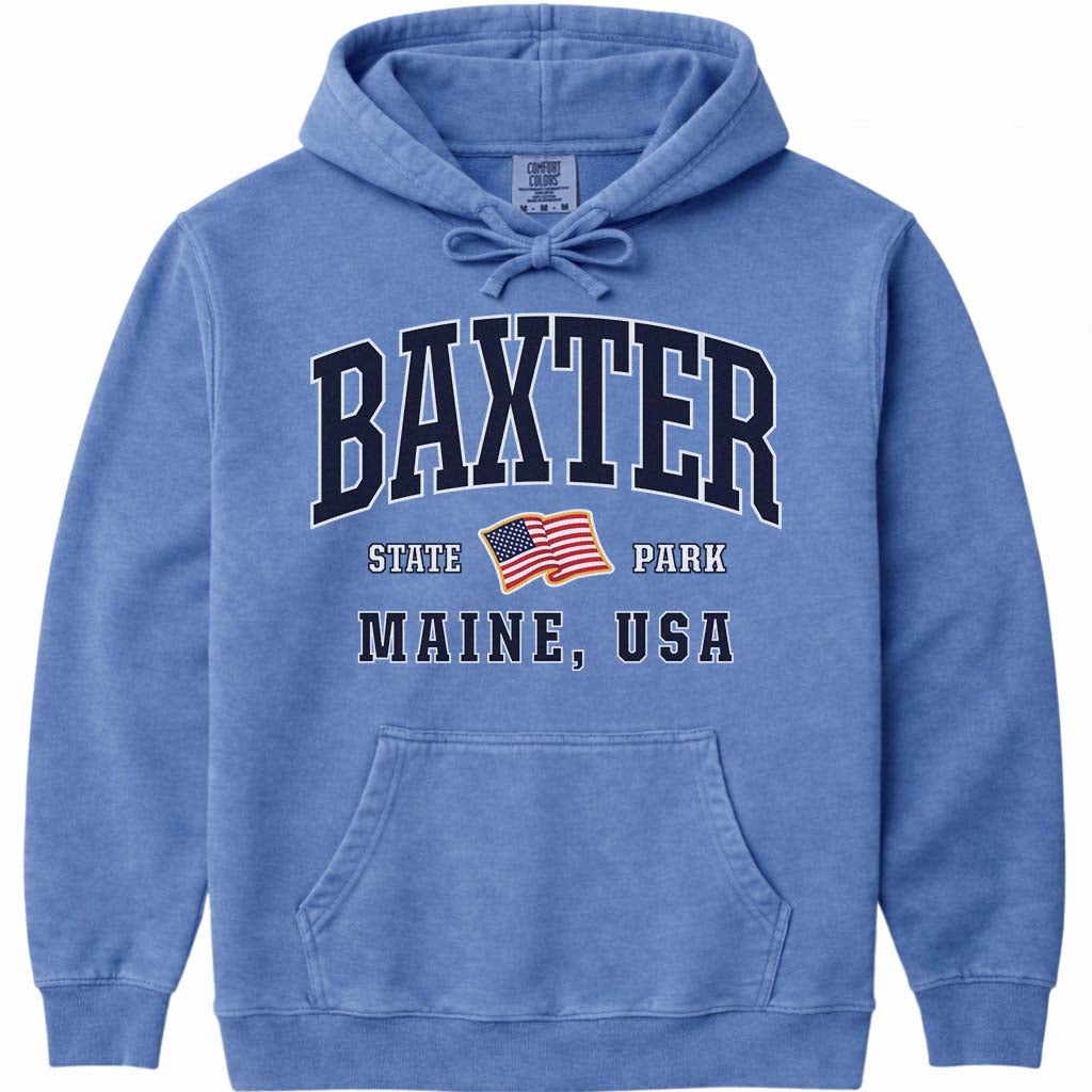 Baxter State Park USA Flag Hoodie - Flo Blue