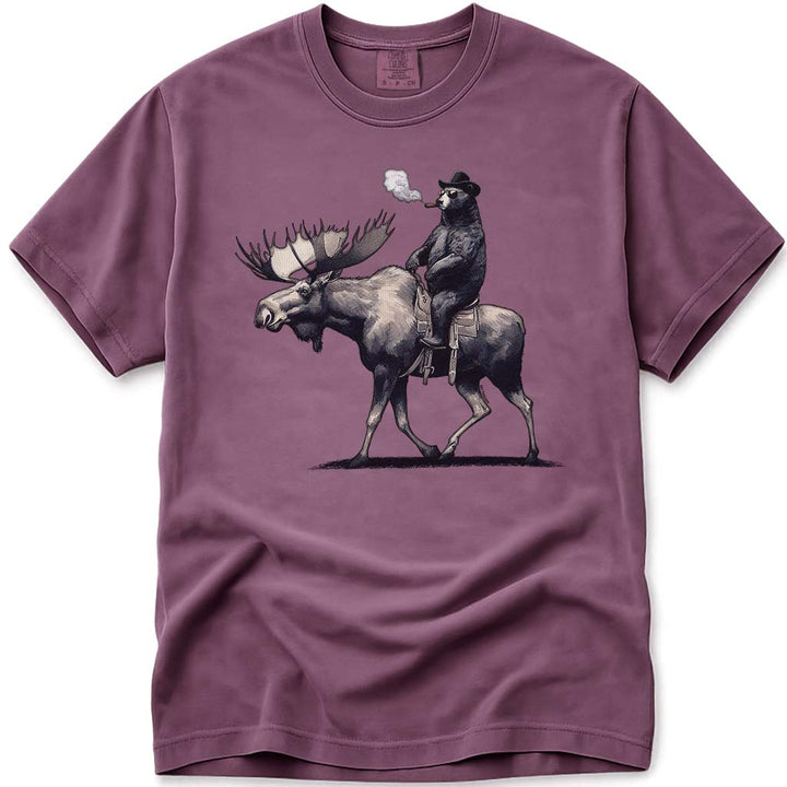 Bear Back Moose Rides T Shirt - Berry
