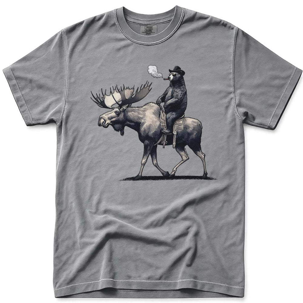 Bear Back Moose Rides T Shirt - Grey
