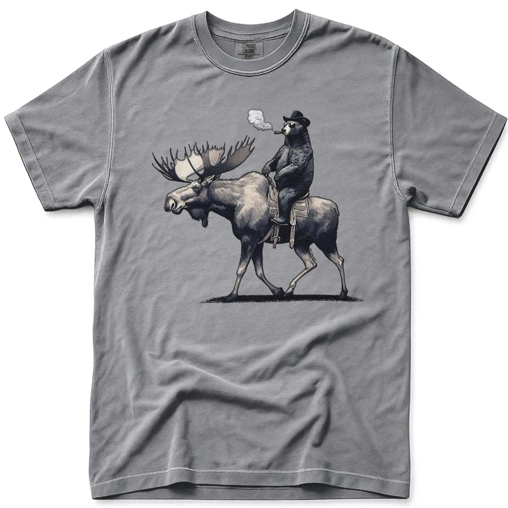 Bear Back Moose Rides T Shirt - Grey