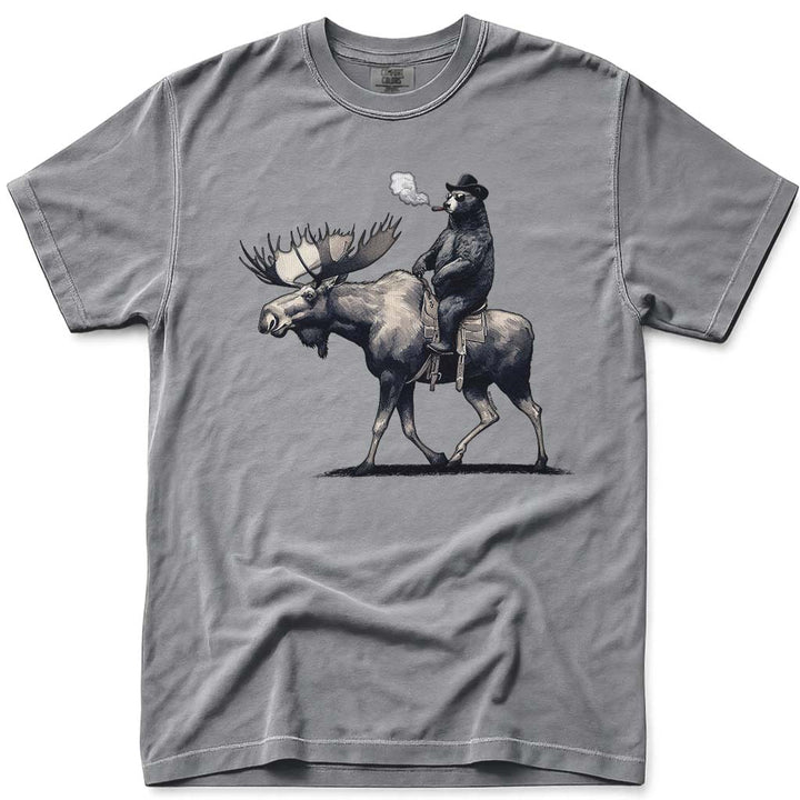 Bear Back Moose Rides T Shirt - Grey