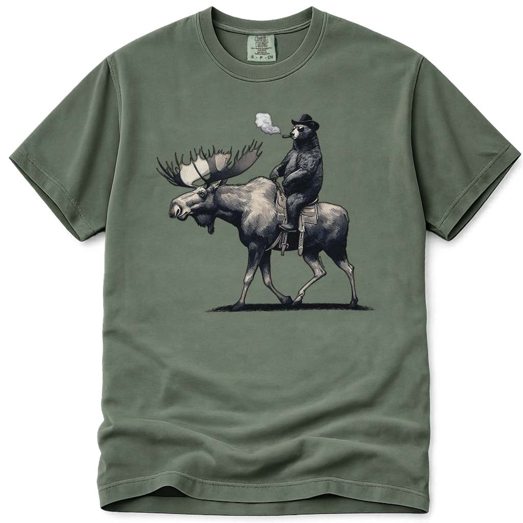 Bear Back Moose Rides T Shirt - Moss