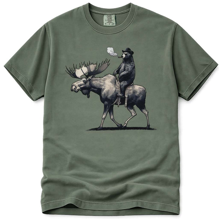 Bear Back Moose Rides T Shirt - Moss