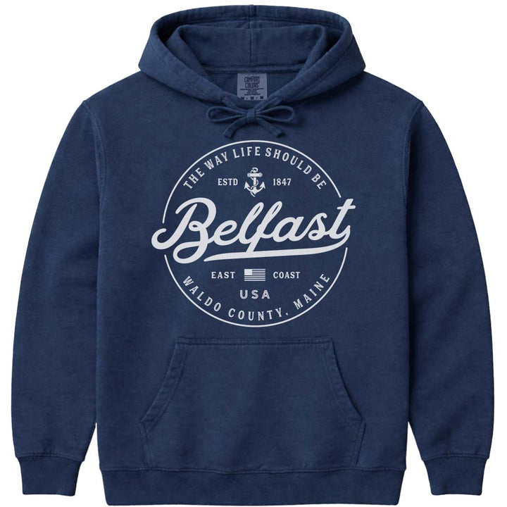 Belfast Maine Vacation Logo Hoodie - Navy