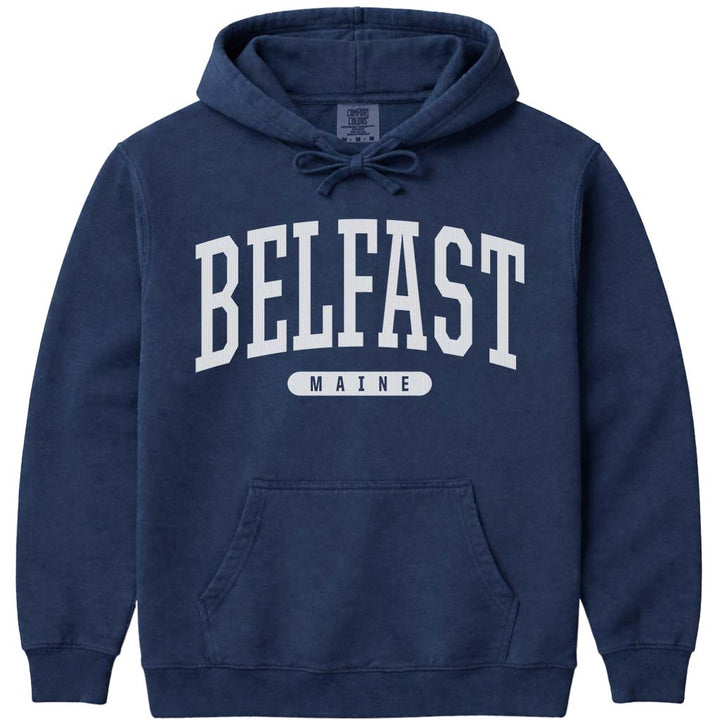 Vintage College Belfast Maine Hooded Sweatshirt - Navy