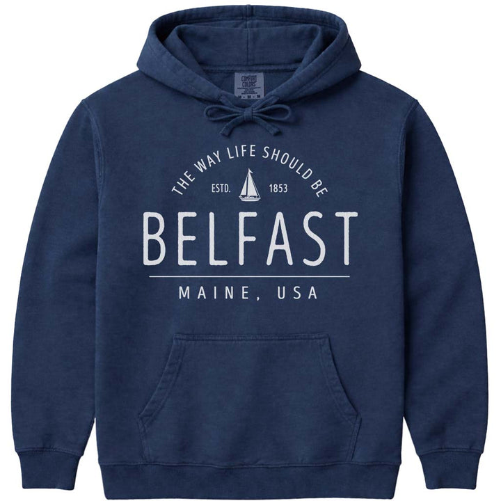 Belfast Sailboat Hoodie, Maine Coastal Sweatshirt - Navy