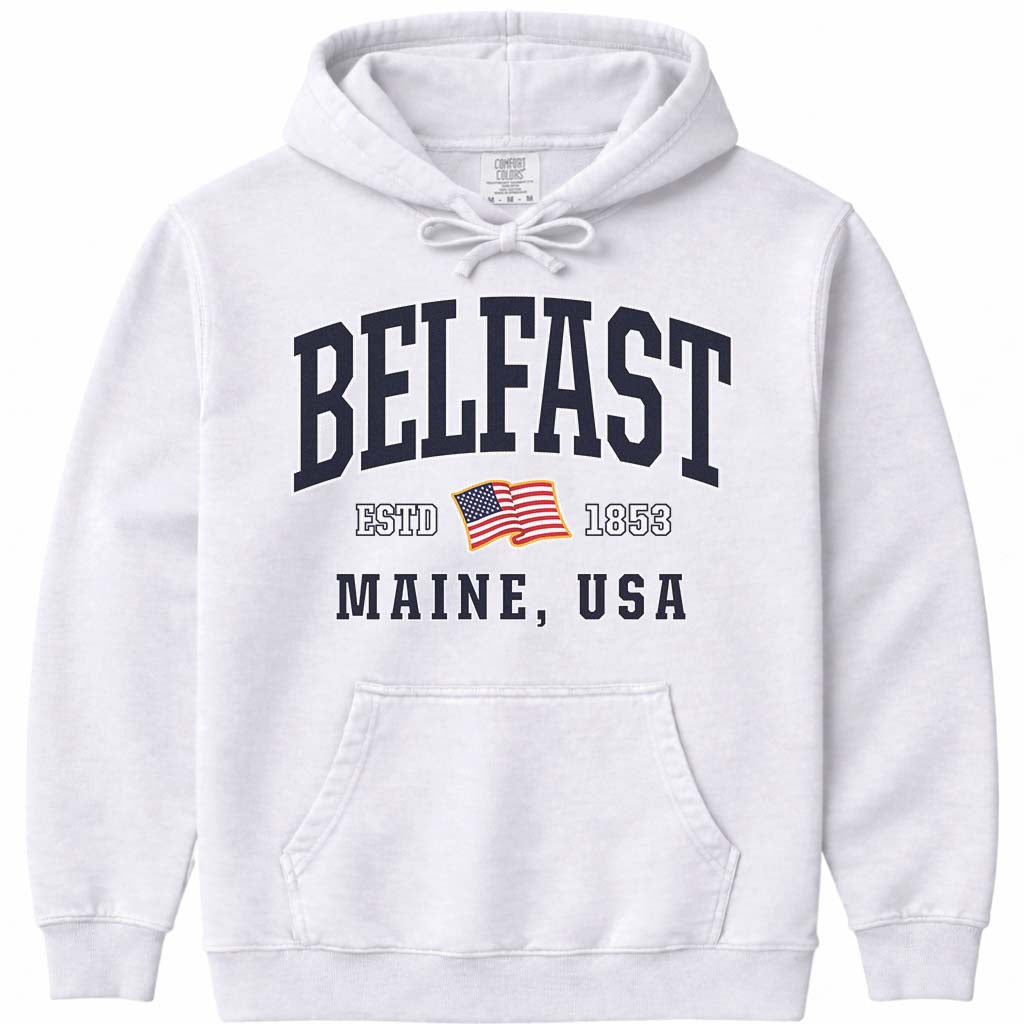 Belfast Maine USA Flag Sweatshirt - White