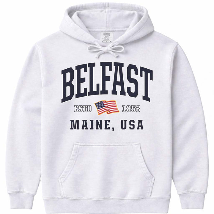 Belfast Maine USA Flag Sweatshirt - White