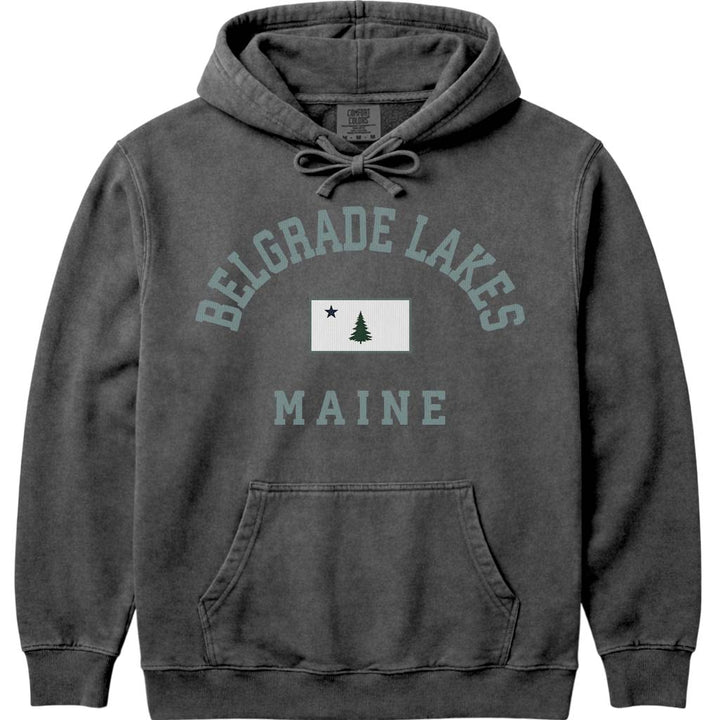 Belgrade Lakes Maine Vintage Flag Hoodie - Pepper