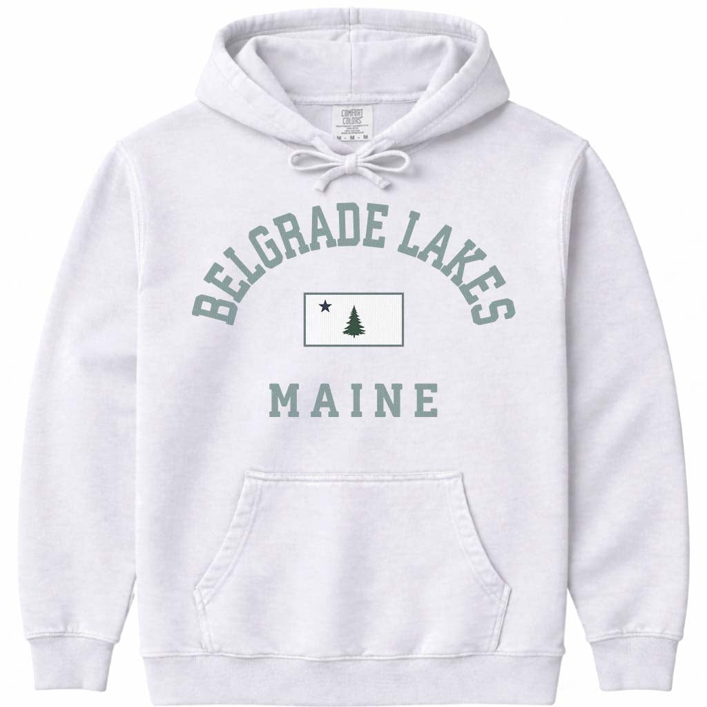 Belgrade Lakes Maine Vintage Flag Hoodie - White