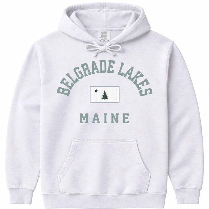 Belgrade Lakes Maine Vintage Flag Hoodie - White