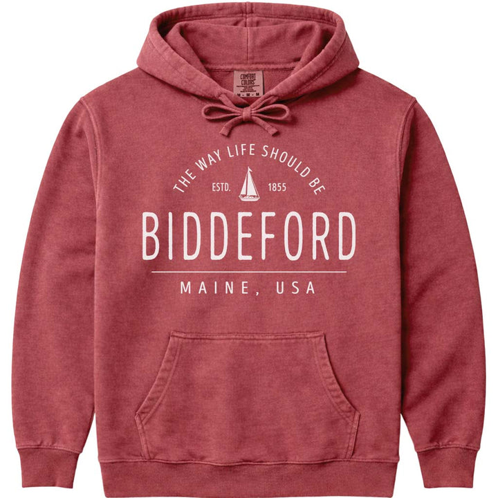 Biddeford Maine Sailboat Sweatshirt - Crimson