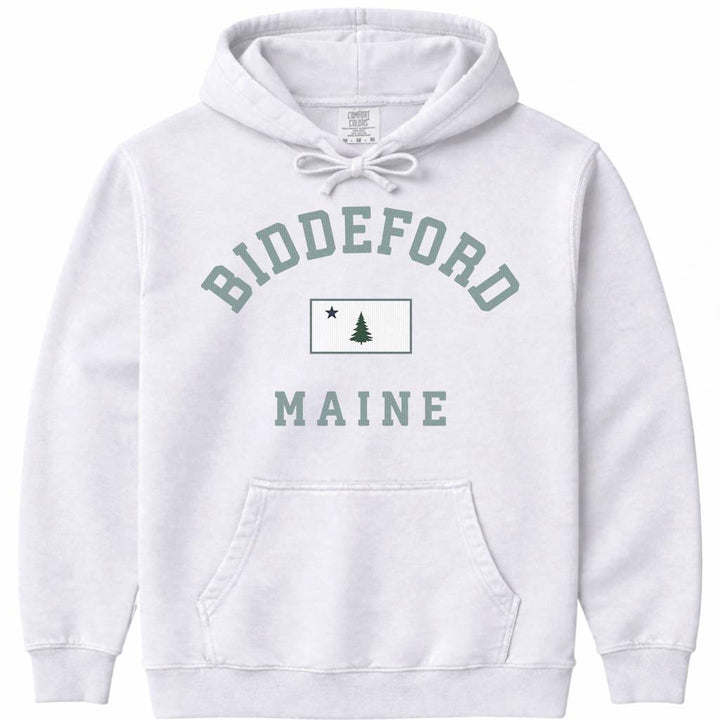 Old School Biddeford Maine Flag Sweatshirt - White