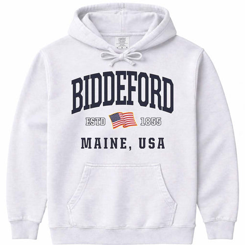USA Flag Biddeford Maine Hooded Sweatshirt