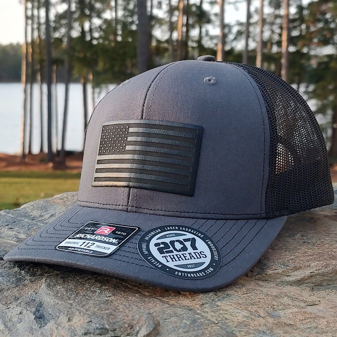 Black on Black American Flag Hat - Black USA Flag Patch Hat Trucker Cap