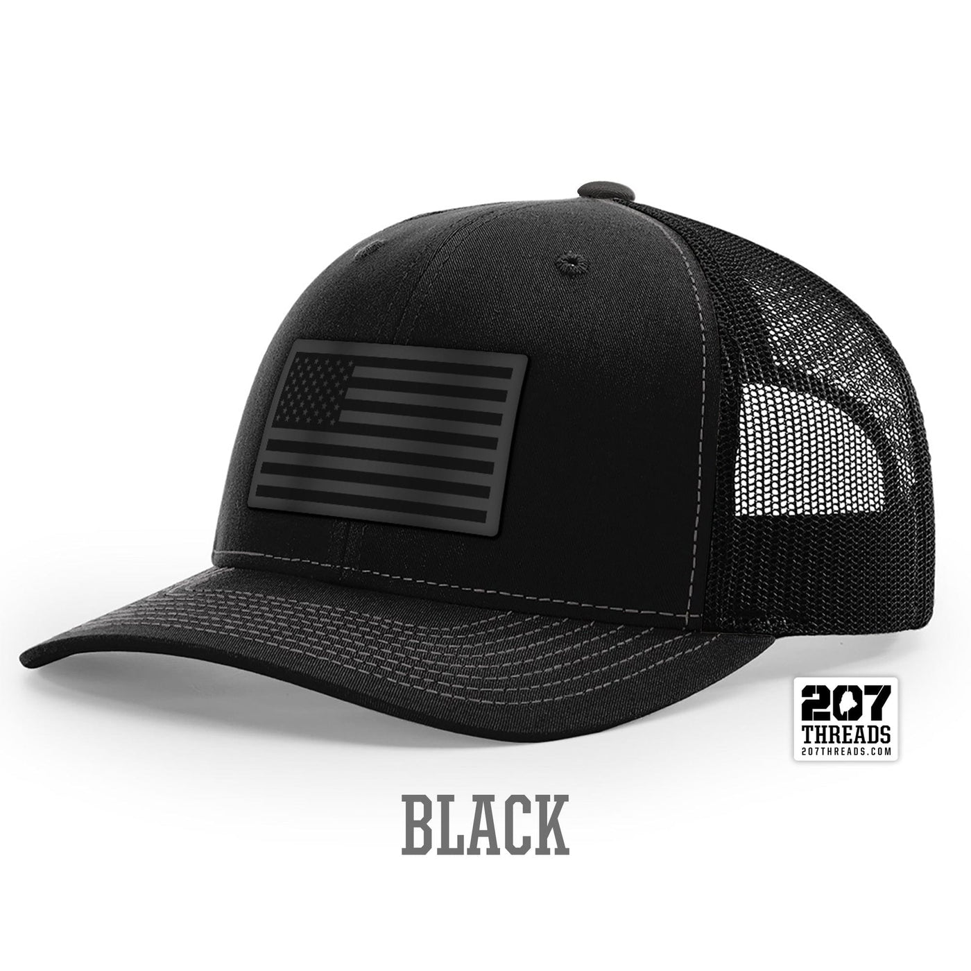 Black on Black Flag Hat - Black American Flag Patch Hat USA