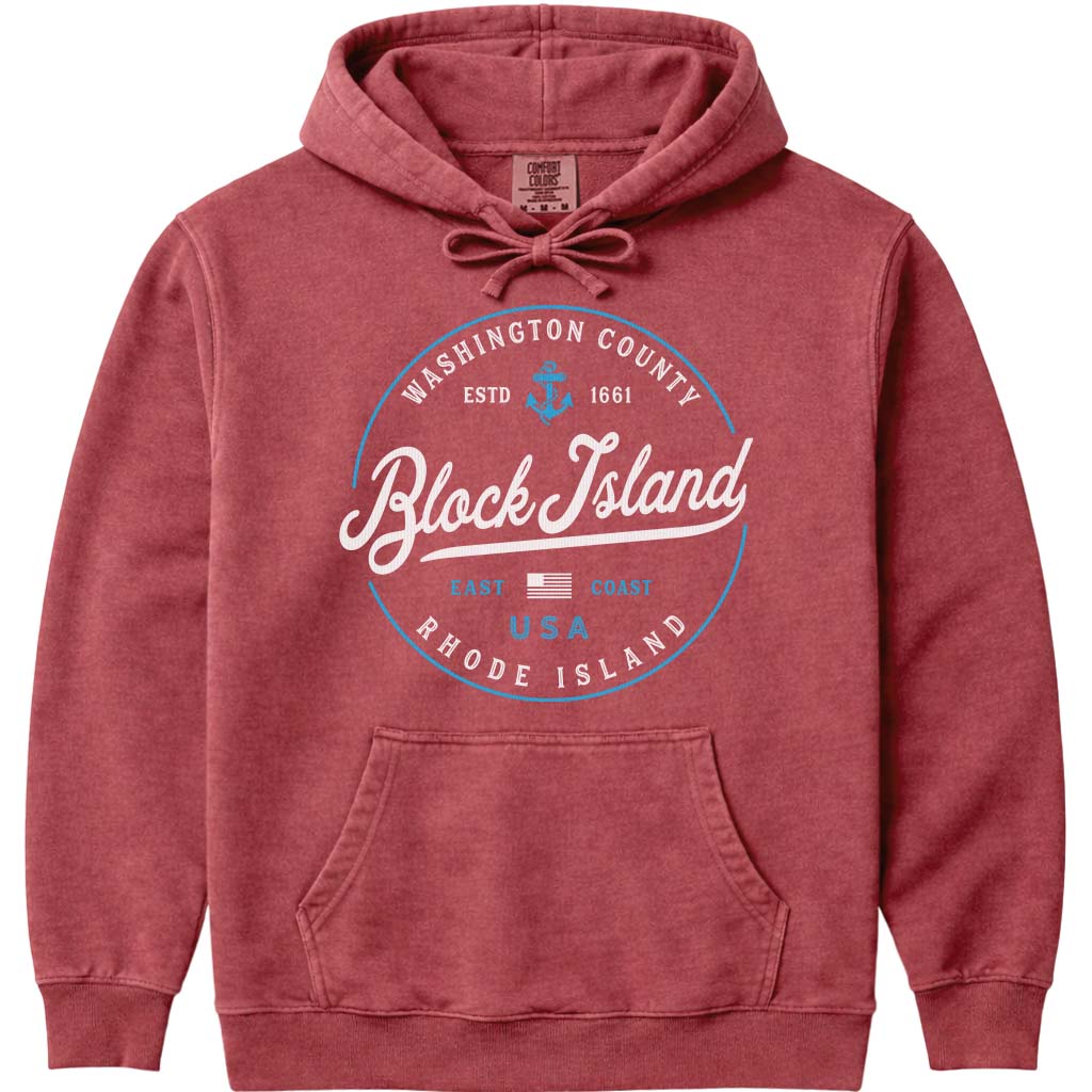 Block Island Coastal Hoodie Sweatshirt - Crimson