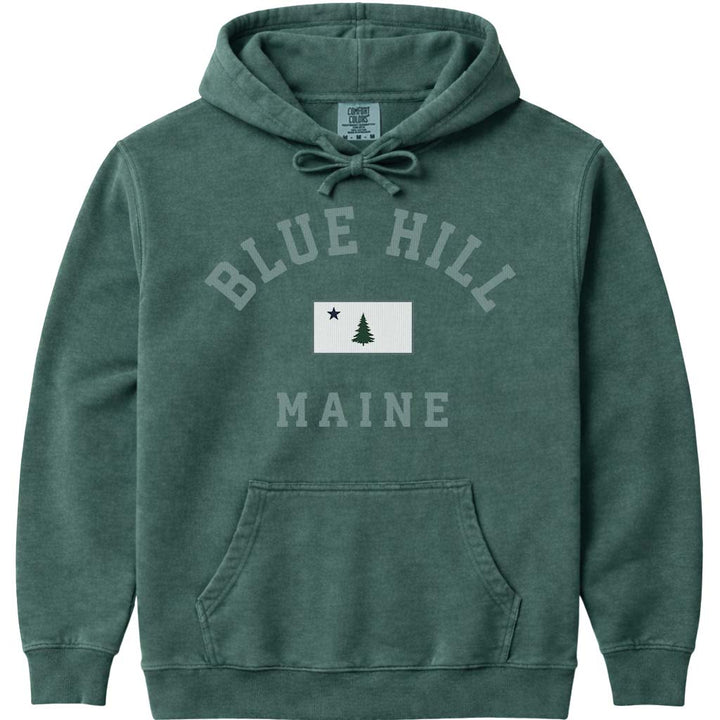Blue Hill Maine Flag Hoodie Sweatshirt - Blue Spruce