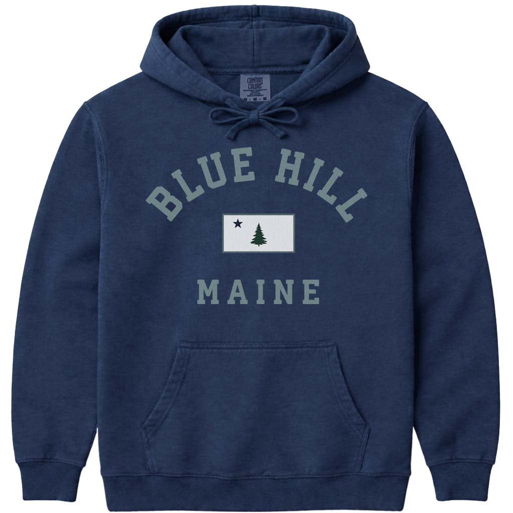 Blue Hill Maine Flag Hoodie Sweatshirt - Navy
