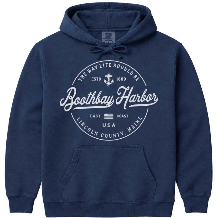 Boothbay Harbor Maine Hooded Sweatshirt - Navy