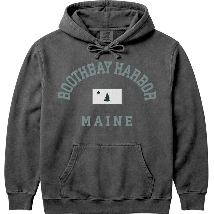 Boothbay Harbor Maine Flag Hooded Sweatshirt - Pepper