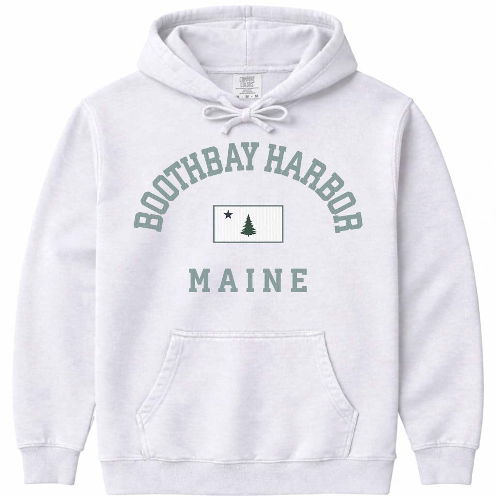 Boothbay Harbor Maine Flag Hooded Sweatshirt - White