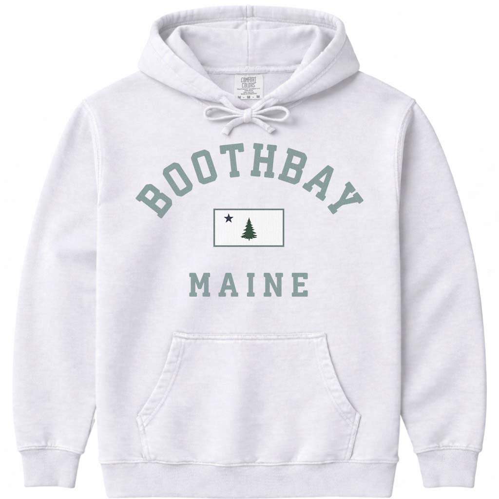 Boothbay Maine Arched Flag Hoodie - White