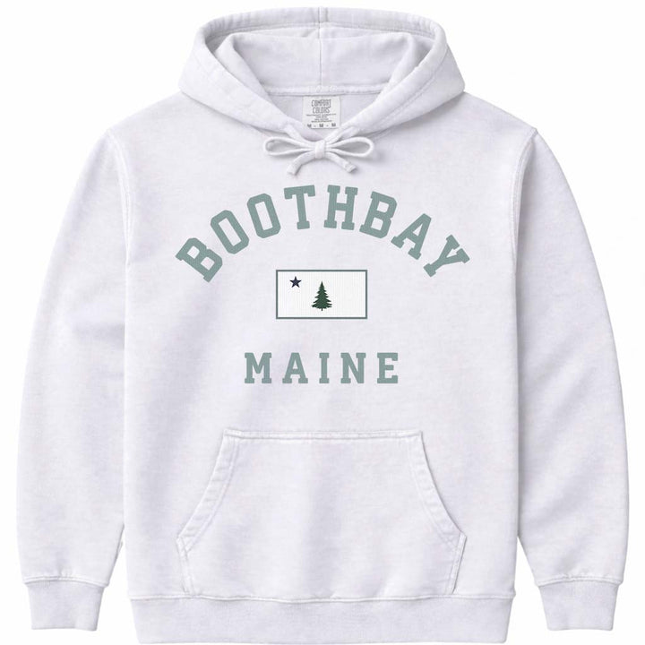 Boothbay Maine Arched Flag Hoodie - White