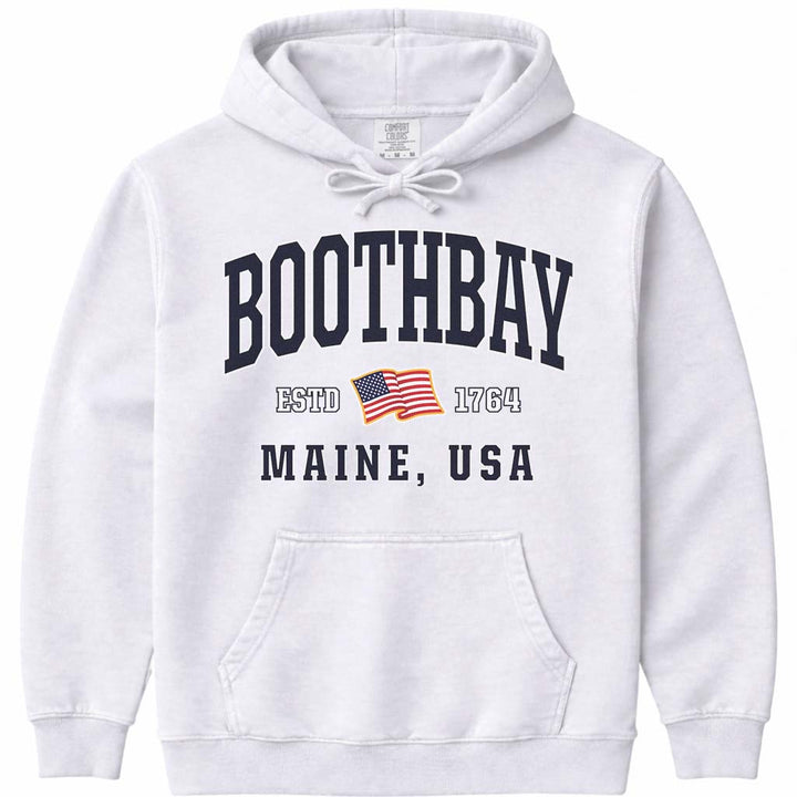 Boothbay Maine USA Flag Hoodie Sweatshirt - White