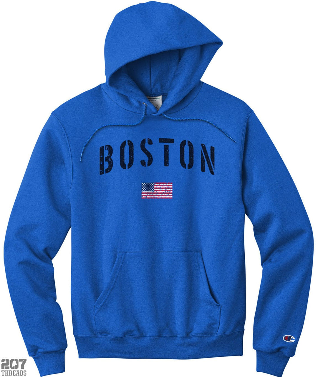 USA Flag Vintage Boston Hoodie Champion Sweatshirt Royal Blue 2XL