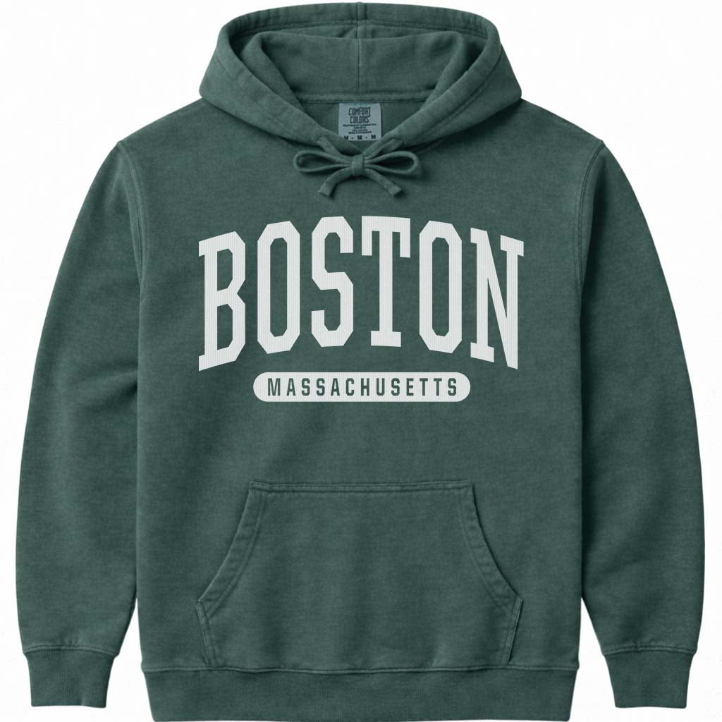 Boston University Style Hoodie Sweatshirt - Blue Spruce