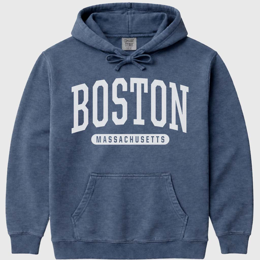 Boston University Style Hoodie Sweatshirt - Denim