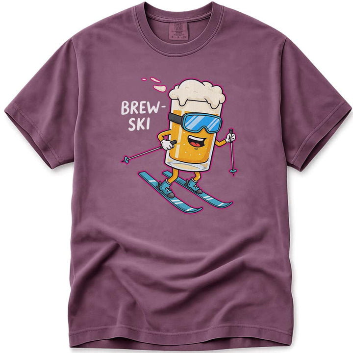 Brew Ski Funny Beer Mug Character Skiing T-Shirt - Berry