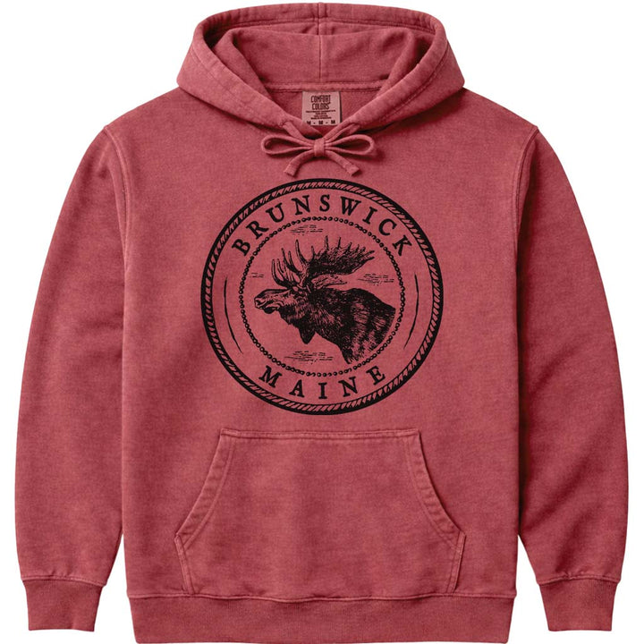 Vintage Brunswick Maine Hooded Sweatshirt - Crimson
