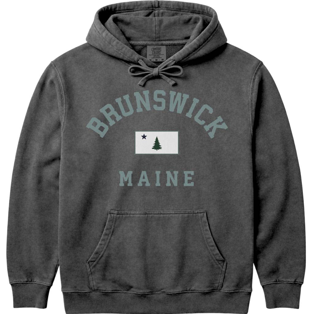 Brunswick Maine Arched Flag Hoodie - Pepper